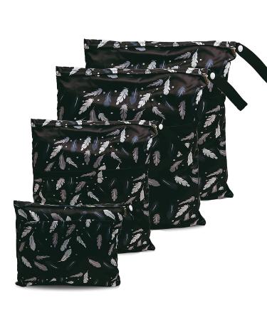 AUPOWER Cloth Nappy Wet Bags 4 Pcs Wet Bags Reusable Waterproof Wet Dry Bag for Baby Beach Pool Daycare Gym Diaper Travel Black