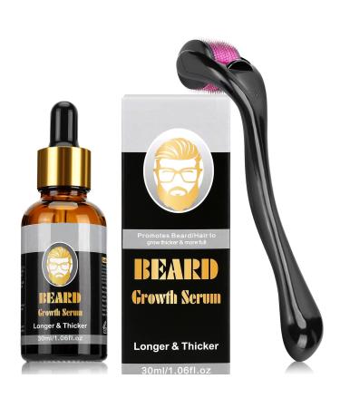 ZUNYEK Derma Roller for Beard Growth + Beard Growth Serum - Stimulate Beard and Hair Growth - 0.5mm Derma Roller for Men Facilitate New and Old Hair Growth
