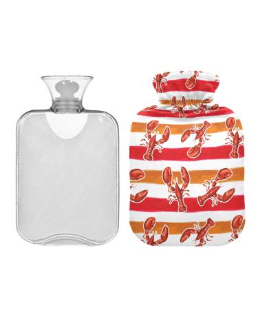 Summer red lobster hot bottle 1l horizontal orange strip winter hot water bottle warm water bottle soft plush cover hand feet warmer for children men women