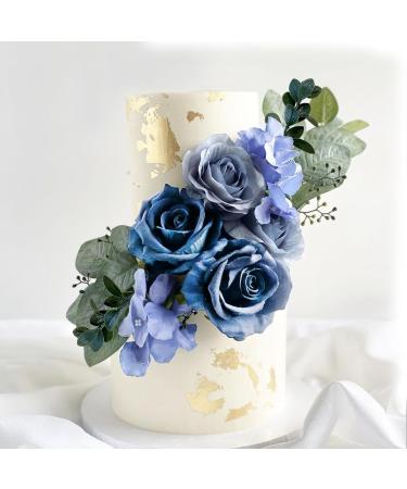 DRWATE Boho Cake Toppers Blue Flower Cake Topper Artificial Rose hydrangea Cake Decorations for Women Girl Lady Birthday Party Wedding Baby Shower Boho Flower Theme Party Supplies (Style 2) - Buy Online on GoSupps.com
