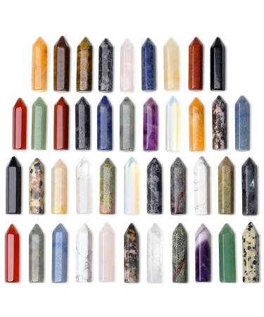 XIANNVXI 42 Pcs Healing Crystals Wands Crystals Points Natural Bulk Crystals Gemstones Healing Stones Reiki Crystal Tower for Meditation Balancing Witchcraft Spiritual Gifts Multicolour-42