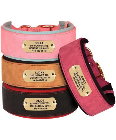 Personalized Pink PU Leather Dog Collar for Medium Large Dogs | Soft Padded Custom Engraved Name Tag | Comfortable & Stylish - M: Neck 33-41cm Width 3cm - Buy Online on GoSupps.com