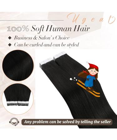 Ugeat Tape-In Extensions | Real Hair 55cm | Natural Black Invisible Seamless Remy Tapes - 20 Pieces 50g #1B - Buy Online on GoSupps.com