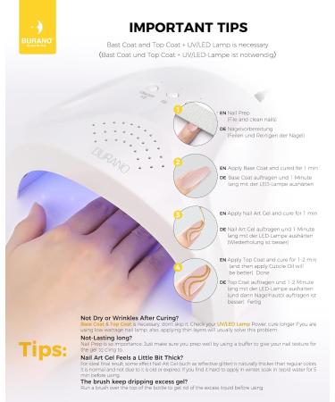 BURANO Gel Nail Polish Liner - Silver & Gold Nail Art - 8ml with Thin Brush - Glitter Curing Required - Buy Online on GoSupps.com