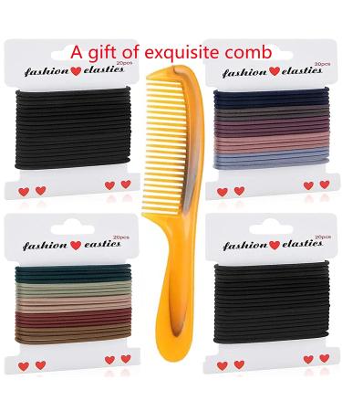 Aigee 80 PCS Hair Elastics Set | High Stretch Rubber Hair Bands | No Metal Hair Ties | Suitable for Women and Men | 1.58 IN Dia | 0.1 IN Thk | Value Set Black/Colored 40pcs | Includes Exquisite Comb Gift - Buy Online on GoSupps.com