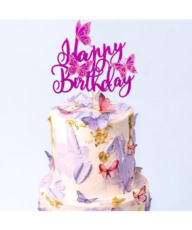 Arthsdite 1Pc Butterfly Cake Topper Assembled 3D Butterfly Cupcake Toppers Happy Birthday Cake Topper for Wedding Anniversary Baby Shower kids Birthday Party Cake Decorations - Purple Glitter - Buy Online on GoSupps.com