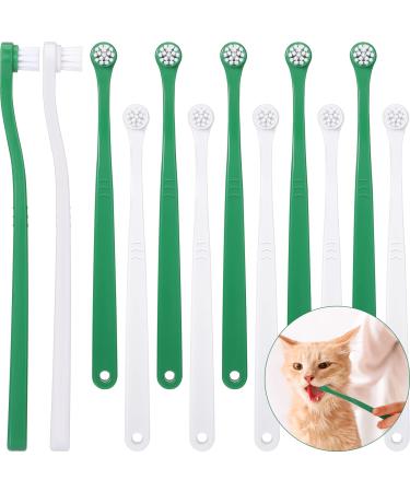 12 pieces of cat toothbrush for small dogs mini-head soft bristles dog toothbrush gentle pet toothbrush long handle toothbrush for puppies cats dental care 2 colors green white