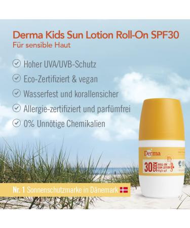 Derma Sonnenschutz Roll-on Lotion f r Baby & Kinder | LSF 30 UVA-UVB - Hypoallergen Duftfrei Wasserfest | Sunscreen f r sensible Haut 50ml - Buy Online on GoSupps.com