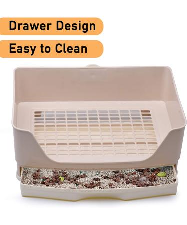 Rabbit Litter Box - Bonus Pads, Drawer, Corner Toilet Box - Ideal for Guinea Pigs, Chinchillas, Ferrets - Cream - Buy Online on GoSupps.com