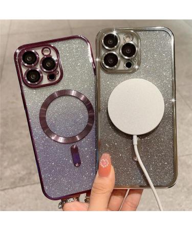 EnteLE Plating Gradient Glitter Clear Magnetic Wireless Charge Soft Phone Case For iPhone 15 14 Pro Max 13 12 11 Silicone Cover green For iPhone 13 green For iPhone 13 - Buy Online on GoSupps.com