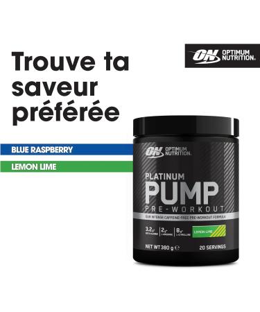 Optimum Nutrition ON Platinum PUMP Caffeine-Free Intense Pre-Workout Supplement with Fruitflow Beta-Alanine L-Arginine L-Citrulline Lemon Flavor - Lime 20 Servings 380 g - Buy Online on GoSupps.com