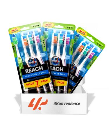 Reach Advanced Design Adult Toothbrush with Soft bristles (3 Pack of 7 Count Each) | Effectiveness Softness & Cleaning | Hygiene Routine | 21 Count Total
