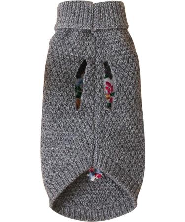 Petyoung Dog Sweater with Flower Embroidery - Soft Winter Clothing for Small & Medium Puppies - Warm Gray Sweater for Dogs - Buy Online on GoSupps.com