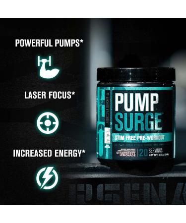 PUMPSURGE Caffeine-Free Pre Workout Supplement - Pump & Nootropic Powder - Nitric Oxide Booster - 20 Servings (Raspberry Peach) - Buy Online on GoSupps.com