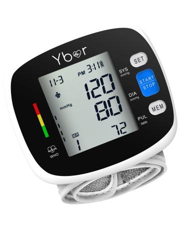 Ybor Automatic Blood Pressure Monitor 2.4" Extra Large LCD Display & Adjustable Wrist Cuff 99x2 Reading Memory for Home Use