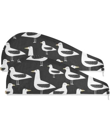 Cartoon White Birds Hair Towel 2 Pack | Super Absorbent Quick Dry Hair Turbans for Women & Girls - Buy Online on GoSupps.com