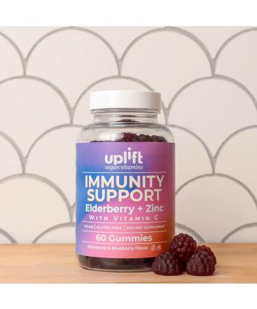 Uplift Vegan Elderberry Gummies with Vitamin C & Zinc - Immune Support for Kids & Adults - Gluten-Free Non GMO - 60ct - Buy Online on GoSupps.com