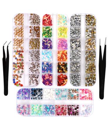 Zasiene nail art rhities kit 4 boxes nail glitter sequin set nail decoration nail seed sequets glitter nail decorations nails crystals glitter nails with 2 tweezers for nail art decorations