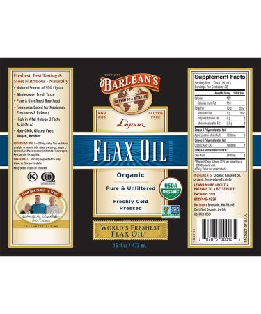Barlean's Organic Lignan Flax Oil 16 fl oz - Premium Cold-Pressed Omega-3 & Plant-Based Nutrients - Buy Online on GoSupps.com