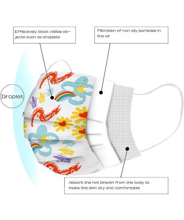 50Pcs Disposable_Face_Masks Rainbow Printed Face Shield for Kids Boys Girls 3-ply Face Protection Pads E One Size - Buy Online on GoSupps.com