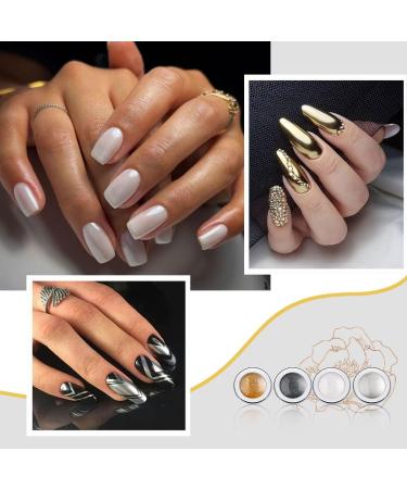 PrettyDiva Chrome Nail Powder Set - Mirror Glitter Effect Pigment Powder in Gold, Silver, Black & White - Metallic Collection - Buy Online on GoSupps.com