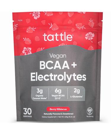 Tattle Vegan BCAA Powder & Electrolytes – Clean All Natural BCAA (2:1:1) & Electrolytes for Muscle Endurance, Recovery & Hydration, Vegan Certified (Berry Hibiscus, 30 Servings) Berry Hibiscus 14.82 Ounce (Pack of 1)