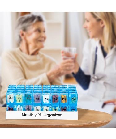 Monthly Pill Organizer 2x a Day | 30 Day AM PM Pill Box with Small Compartments | Travel Medicine Organizer (Blue) - Buy Online on GoSupps.com