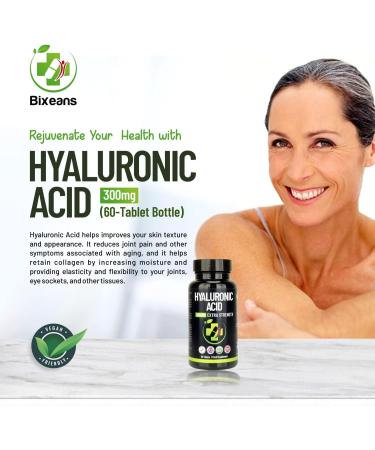 Bixeans Extra Strong Hyaluronic Acid 300mg - 60 Vegan Tablets - 300% Strength HA Supplement - Buy Online on GoSupps.com