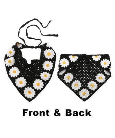 Floral Crochet Hair Bandanas 2PCS Women Hairbands | Daisy Print Knitted Headscarf Vintage Hair Scarf - Buy Online on GoSupps.com
