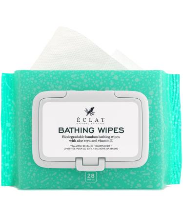 Bamboo Bathing Wipes 28 pcs - Rinse Free No Shower Large Wash Cloths for Clean  Fresh Skin - Hydrating with Aloe Vera and Vitamin E - Vegan  Biodegradable