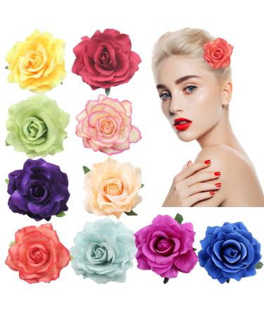 10 Pieces Flower Hair Pins Wedding Rose Flower Hair Pins Hawaiian Flower Hair Pins Wedding Party Decoration Supplies Bridal Headpieces Flower Hairpins for Women