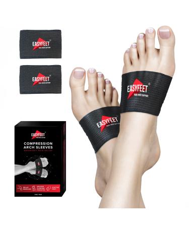 EASYFEET (New 2023) Arch Support Bands 2pcs Pack - Unisex Orthotic Health Compression for Foot Care Heel Spurs Foot Pain Relief Flat & Fallen Arches High Arch Flat Feet - Braces/Sleeves in 2 Sizes S-M Black