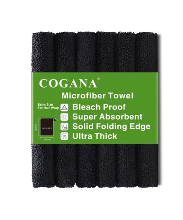 COGANA Microfiber Hair 6 Pack Black Towels Set Bleach Proof Salon Towels Quick Hair Drying Towel 16X32 Absorbent Face Washcloths Makeup Removal Black Bleach Proof 16X32 inches