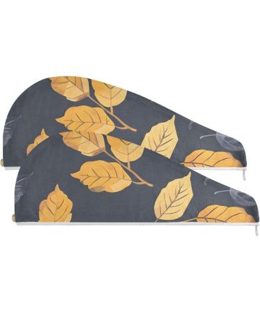 Eco Print Autumn Leaves Hair Towel 2 Pack | Super Absorbent Quick Dry Hair Turbans for Women & Girls - Buy Online on GoSupps.com