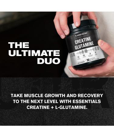 Jacked Factory Creatine + Glutamine - Creatine Supplement with L-Glutamine for Muscle Recovery Muscle Growth Increased Strength (30 Servings Unflavored & 30 Servings Blue Raspberry) - Buy Online on GoSupps.com