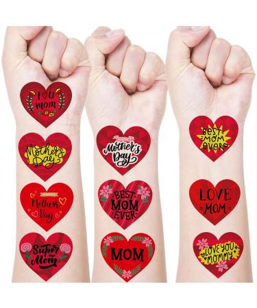 Red Heart Temporary Tattoos Best Mom Ever Tattoo Stickers Love Mom Fake Tattoo with Flowers Letters Design for Happy Mother's Day Party Favors  Neck Arm Chest Temp Tattoo for Women Girls Men