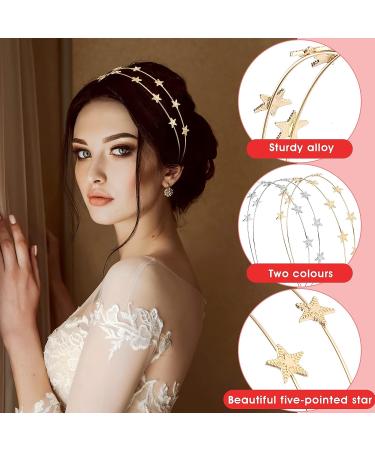 WLLHYF 2 Pieces Star Headbands for Women Girls Star Rhinestone Hair Hoop Pearl Headwear Wedding Headpiece for Bride Hair Bands Accessories (double layer gold/double layer silver) - Buy Online on GoSupps.com