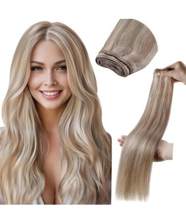 LAAVOO REAL HAIR Extensions Tressen Blond Highlight Real Hair Tress For Sewing Ashblond with bleached hairpin Real hair Extensions smooth 50cm 100grams #P18/613 50cm 1.33 #18/613