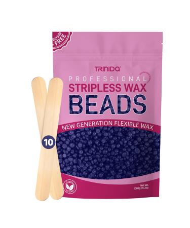 TRINIDa Wax Beads Professional Hard Wax Beads 1000g with 10 Applicators For Full Body Facial and Legs Painless Gentle Hair Removal Wax Beads for Women and Men (Lavender) Lavender 1kg