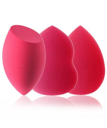 TCPENG Makeup Sponge for Blending Liquid Foundation Cream & Powder - Easy to Clean Super Soft & Non Latex Beauty Blender Concealer Applicator (3 Pack Rose Red)