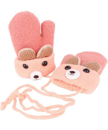 Ruixia Kids Winter Knitted Bear Gloves | Cute Cartoon Hang Neck Mittens | Newborn Baby Warm Thicken Cashmere Mittens | Full Finger Wrist Glove for Boy Girl 0-3Y | Deep Pink - Buy Online on GoSupps.com