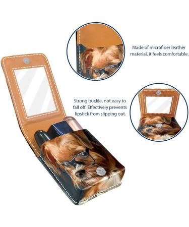 Leather Lipstick Case Organizer with Mirror - Mini Lip Gloss Holder Bag Featuring Brussels Griffon Dog Design - Buy Online on GoSupps.com