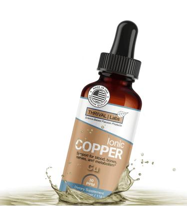 Ionic Copper Drops 30 PPM Premium Bioavailable Liquid Copper Supplement for General Wellness & Trace Mineral Support Amber Glass Bottle with Dropper 4 fl oz 4 Fl Oz (Pack of 1)
