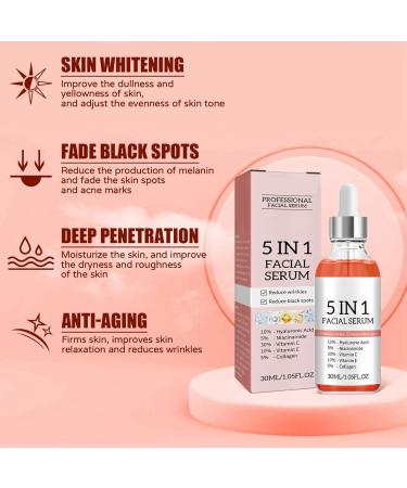 Buy Vitamin C Face Serum - 5 In 1 Anti-Aging Formula with Vitamin E Hyaluronic Acid Collagen & Nicotinamide - Moisturizing Firming & Skin Tone Evenness 30ml - Buy Online on GoSupps.com