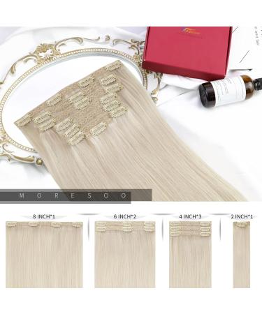 Moresoo 16 Inch Platinum Blonde Clip in Human Hair Extensions - Remy Hair 7 Pieces/120g #60 - Buy Online on GoSupps.com