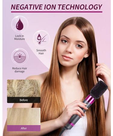 XLQ 5in1 Blow Dryer Brush for Women - Multifunctional Styler with Negative Ion Technology - Detachable Straightener and Curling Attachments - Black Purple Upgrade Gift Box - Buy Online on GoSupps.com