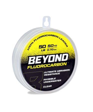 Beyond Fluorocarbon Leader Fishing Line - 100% Pure Fluorocarbon Leader Material - Highly Abrasion Reistant - Invisible Underwater- Shock Resistant - Incredible Knot Strength 50 Yard Spool Clear 40LB
