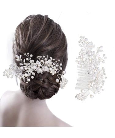 TSHAOUN Pearl Bridal Tiara Wedding Accessories Bridal Flower Side Hairpin Flower Bridal Wedding Hair Accessories Bridal Hair Accessories Ladies and Girls Hair Styling Accessories(1 Piece)