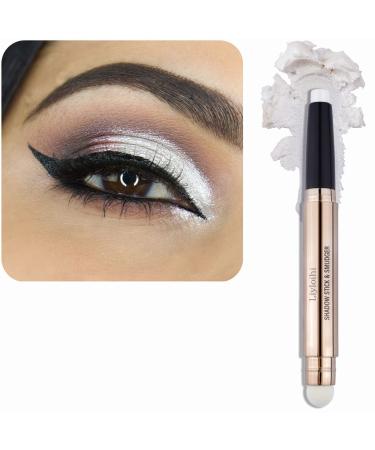 Liyloihi Eyeshadow Stick  Cream Eye Shadow Pencil Crayon Brightener Makeup with Soft Smudger  Waterproof & Long Lasting Eye Highlighter Makeup (01 Pearl White Shimmer)