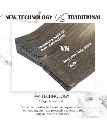 Moresoo Tape Extensions - Real Hair Virgin Invisible Tapes Brown to Light Ash Brown 55 cm 5 Pieces New Technology Ideal for Seamless Volume & Length - Buy Online on GoSupps.com